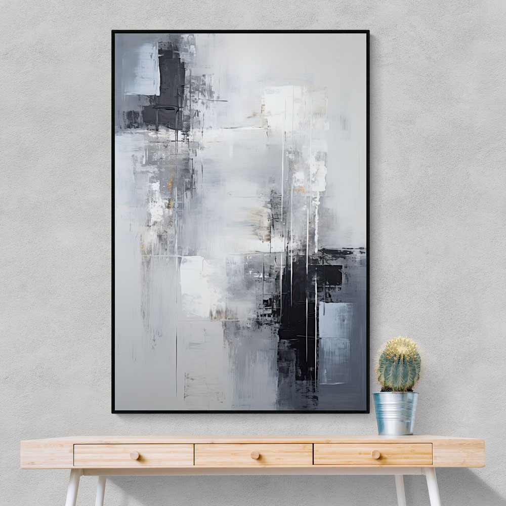 Silver & Black Strokes 1 Abstract Wall Art