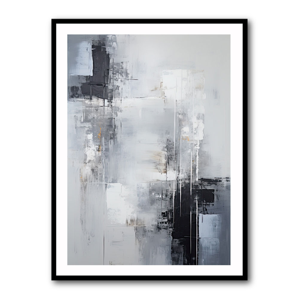 Silver & Black Strokes 1 Abstract Wall Art