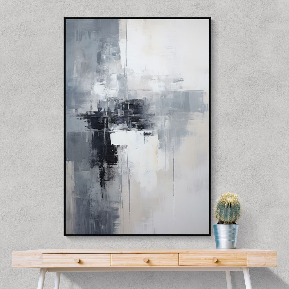 Silver & Black Strokes 2 Abstract Wall Art