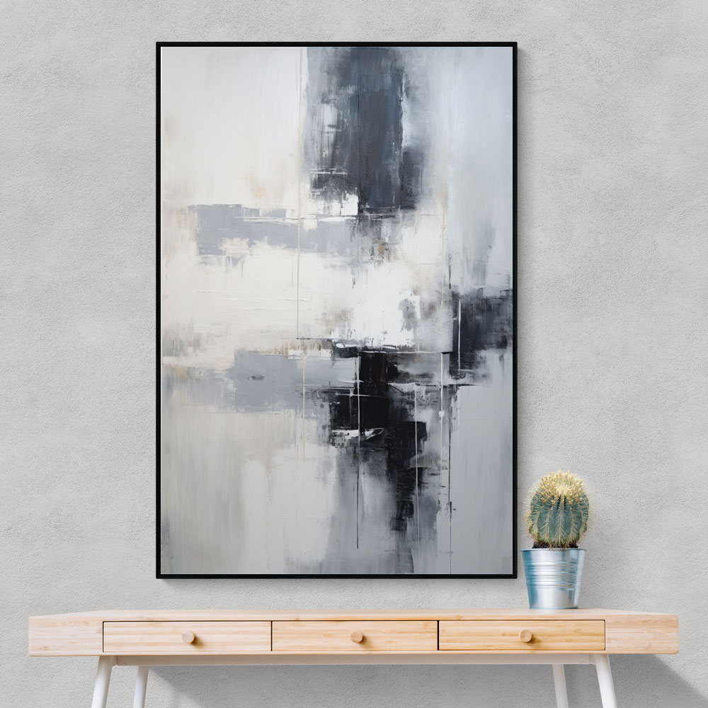 Silver & Black Strokes 3 Abstract Wall Art