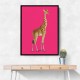 Giraffe Vintage Illustration Bright Pink