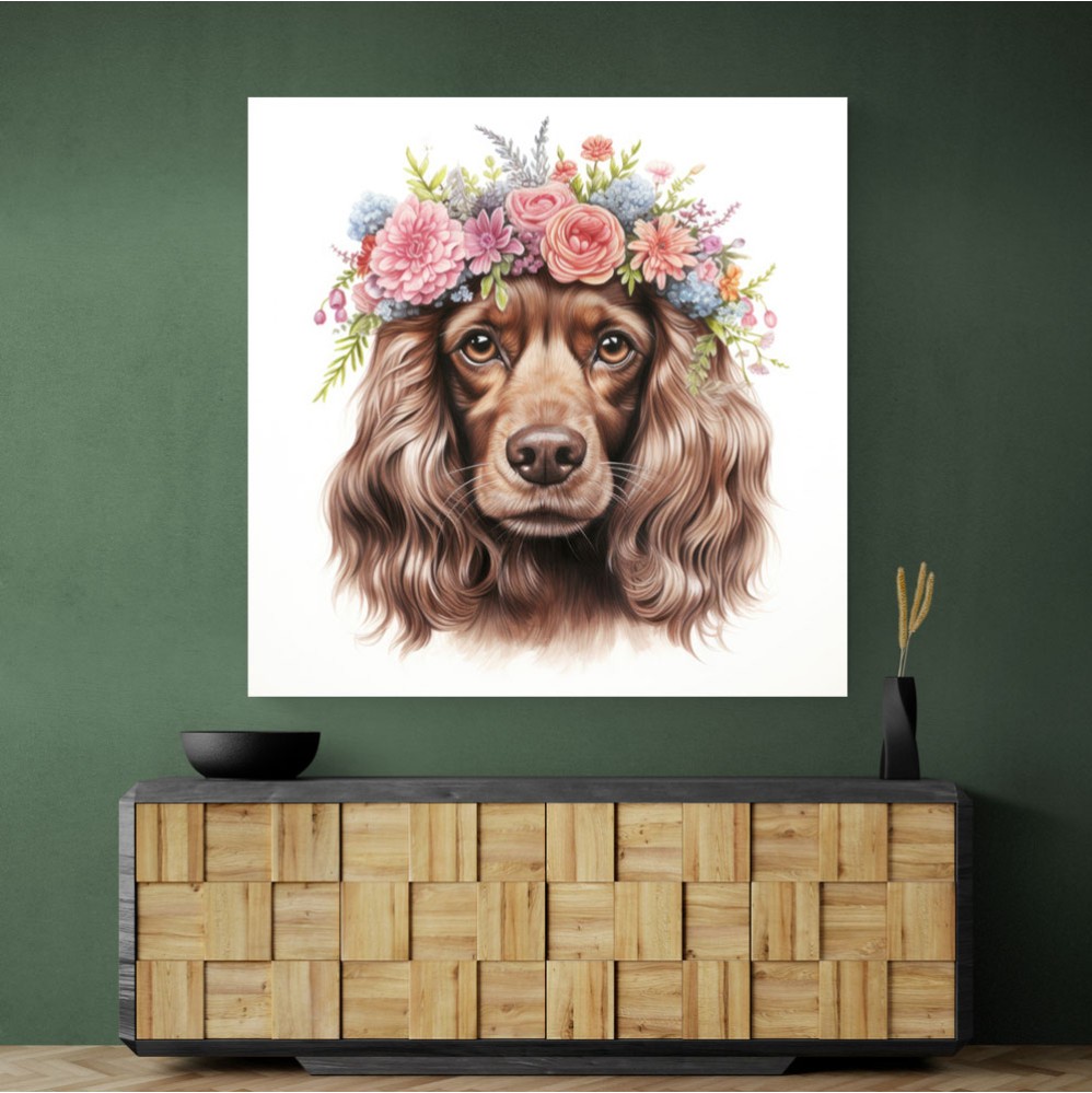Cocker Spaniel Flowers Wall Art