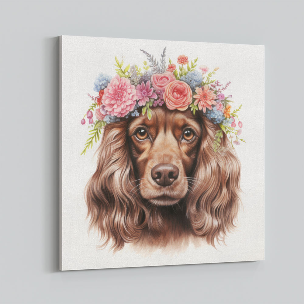 Cocker Spaniel Flowers Wall Art
