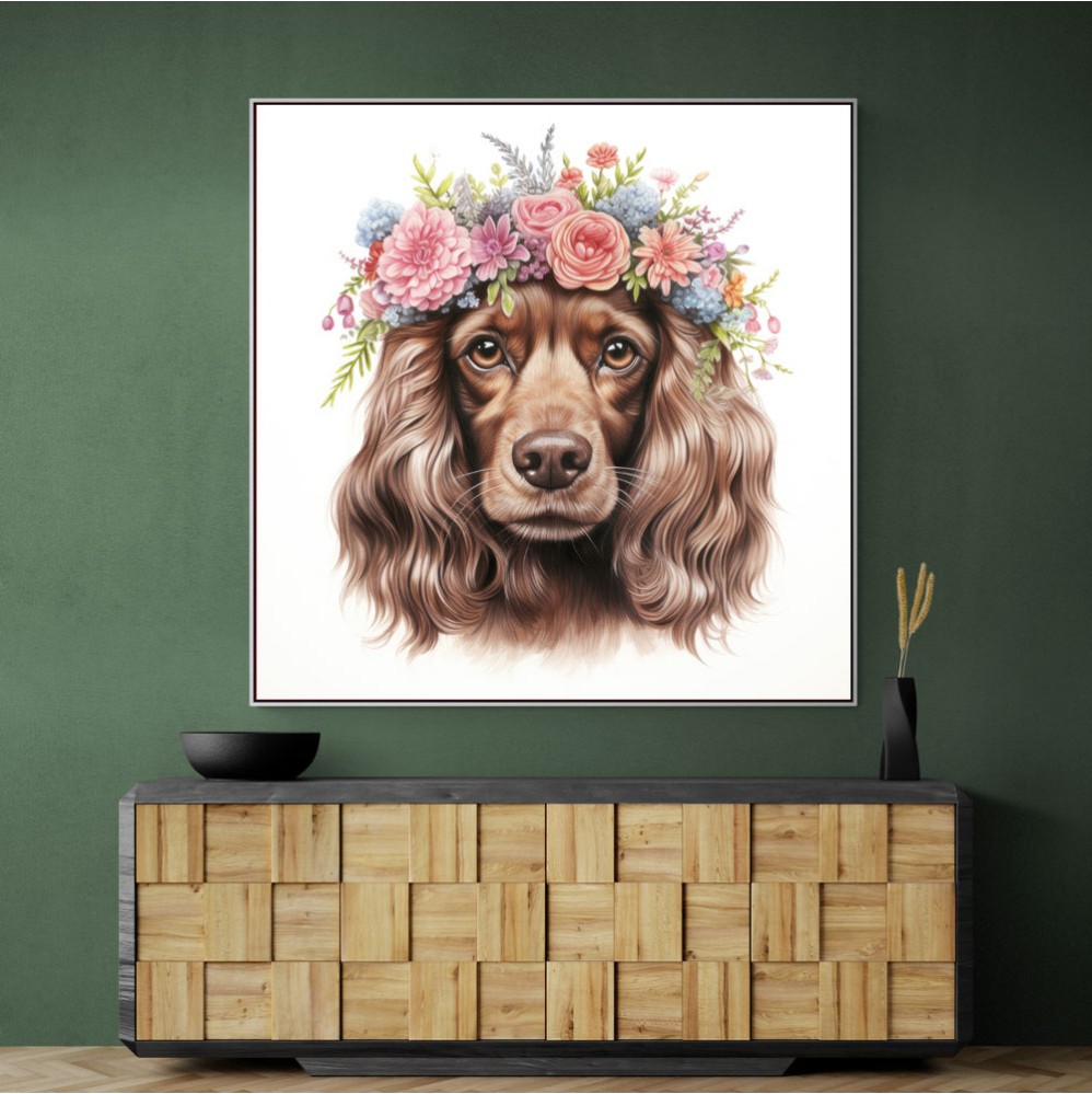 Cocker Spaniel Flowers Wall Art