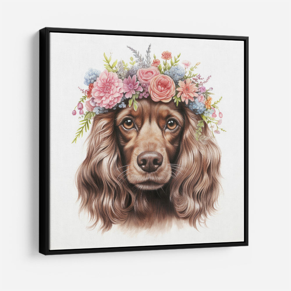 Cocker Spaniel Flowers Wall Art