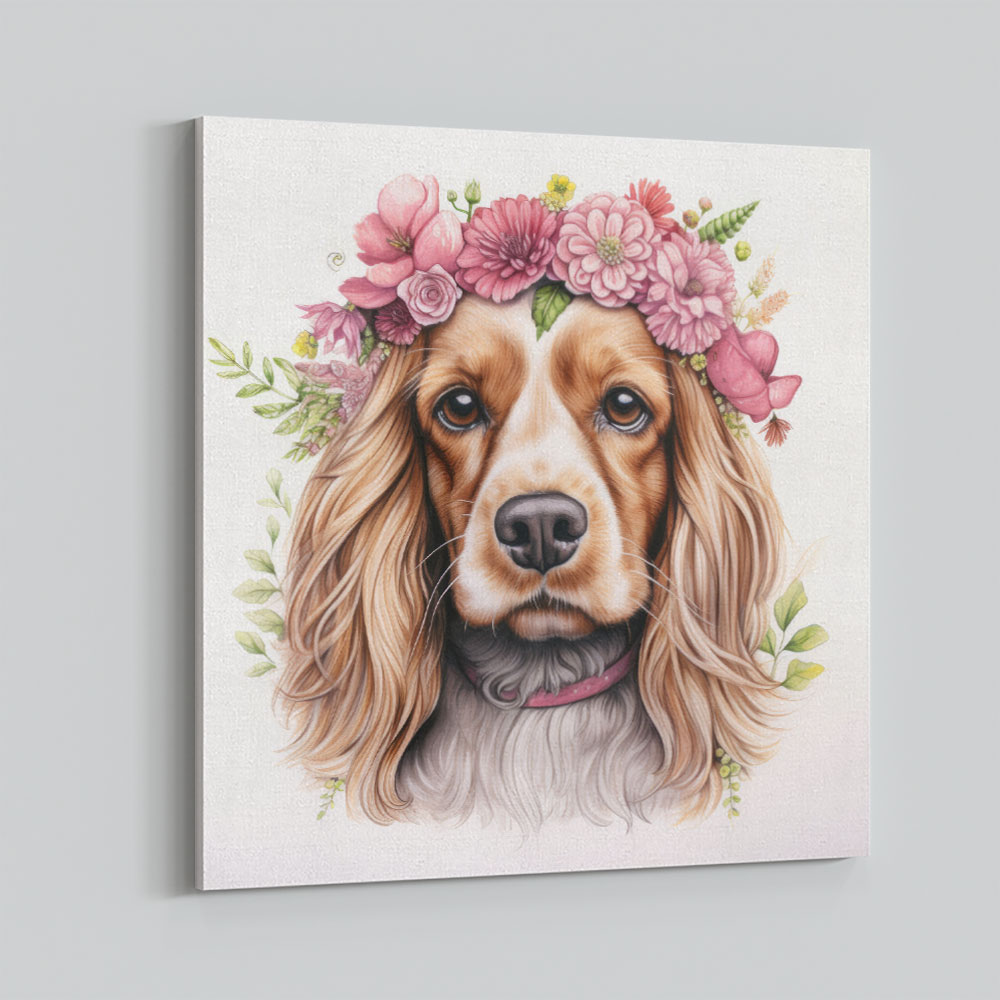 Cocker Spaniel Pink Flowers Wall Art