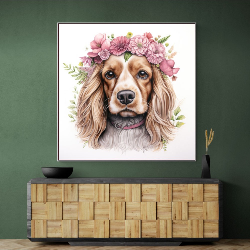 Cocker Spaniel Pink Flowers Wall Art