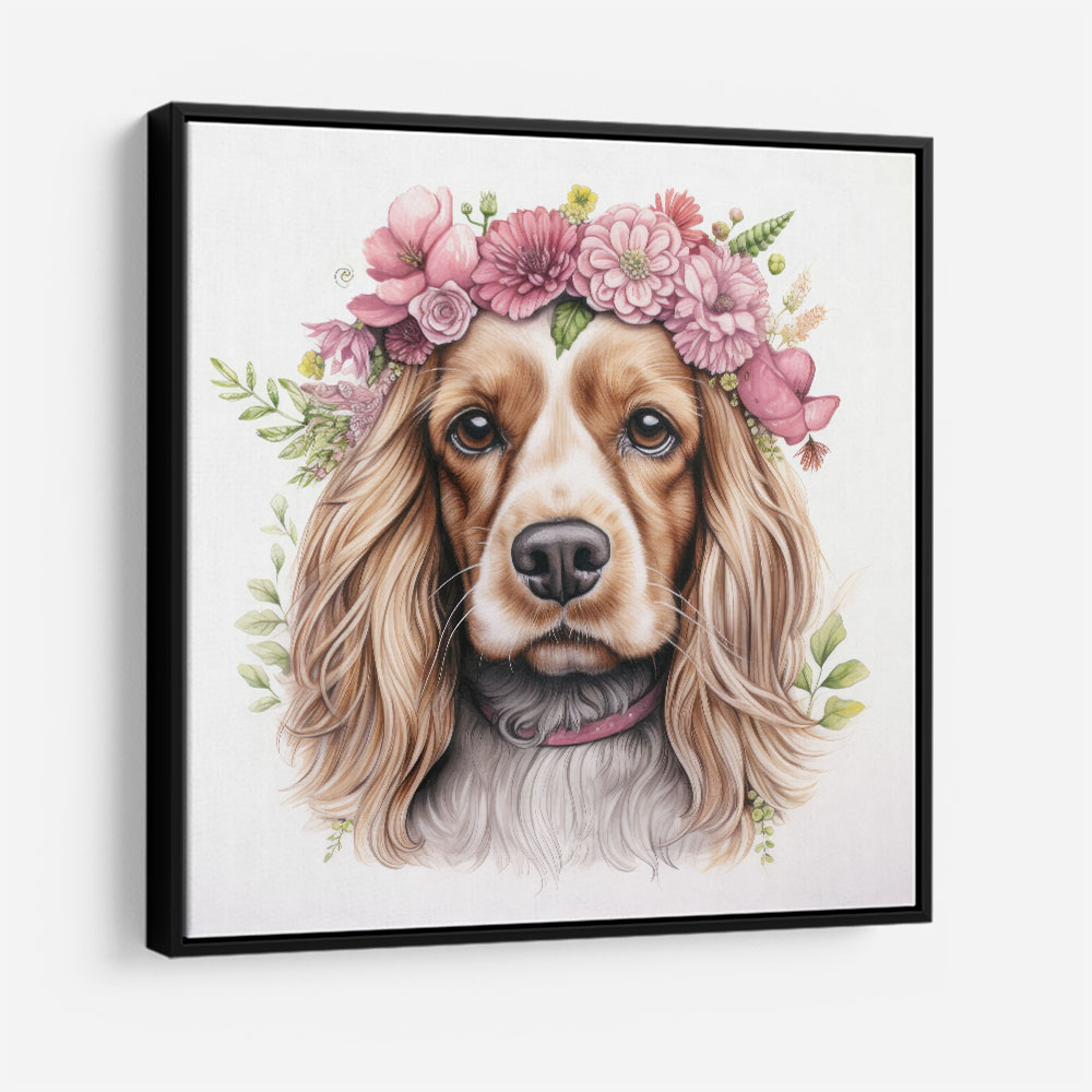 Cocker Spaniel Pink Flowers Wall Art