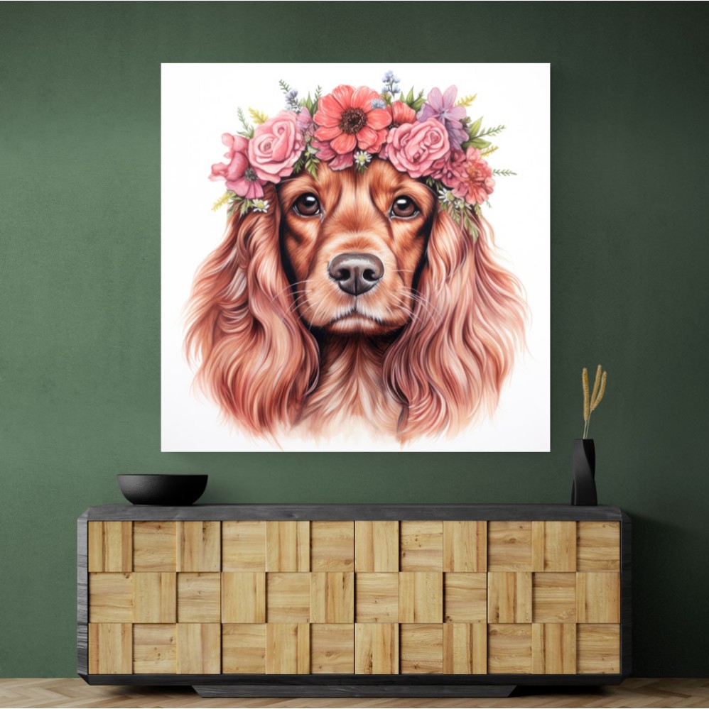Cocker Spaniel Pink Flowers 2 Wall Art