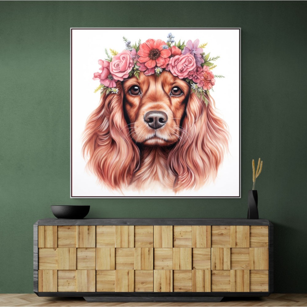 Cocker Spaniel Pink Flowers 2 Wall Art