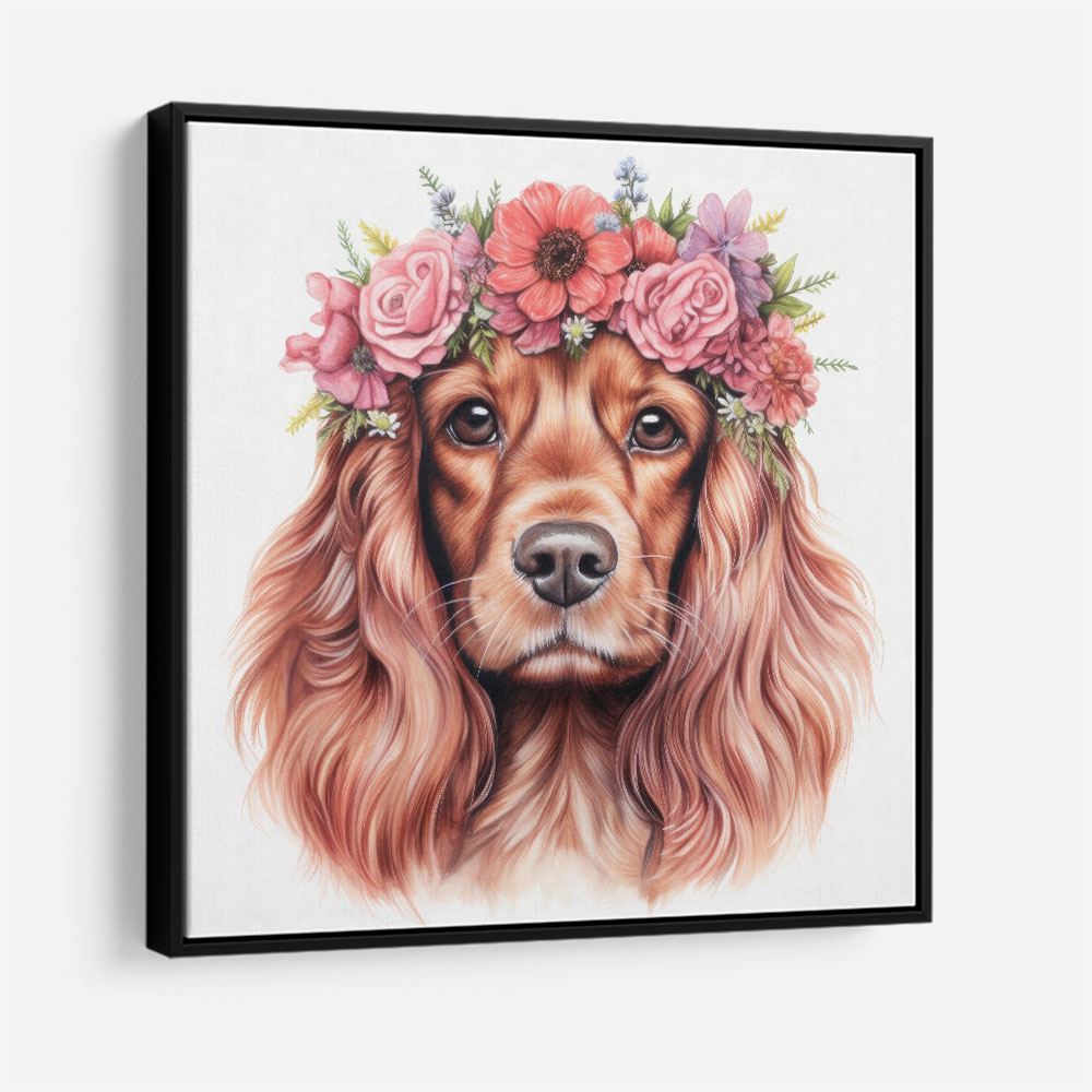 Cocker Spaniel Pink Flowers 2 Wall Art