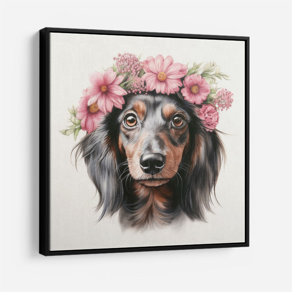 Dachshund Pink Flowers Wall Art