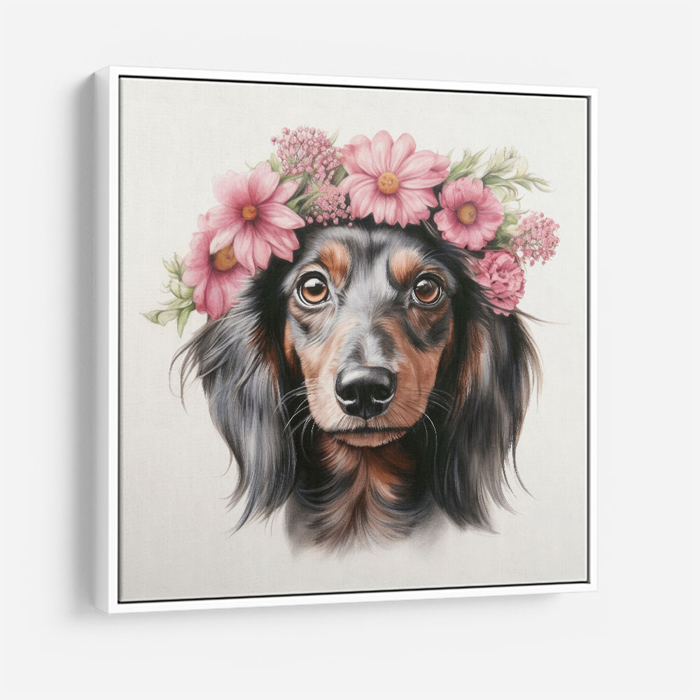 Dachshund Pink Flowers Wall Art