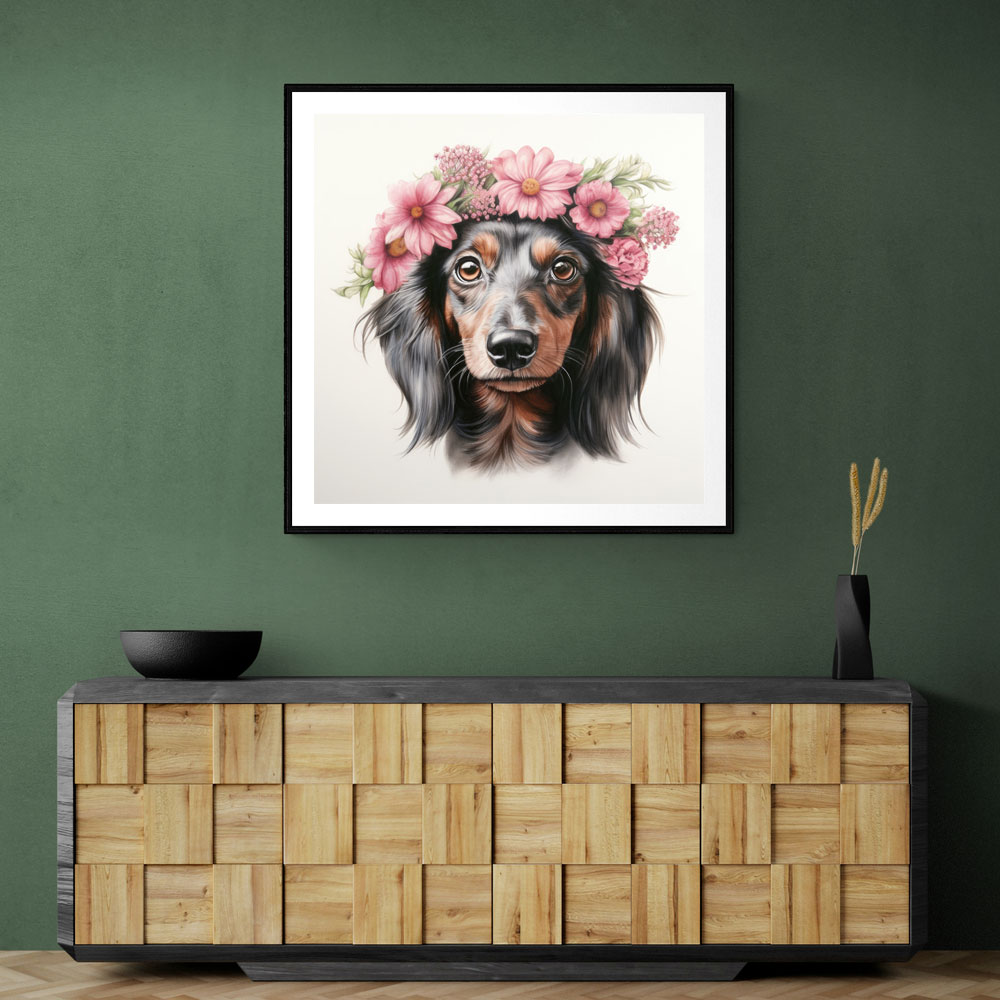 Dachshund Pink Flowers Wall Art