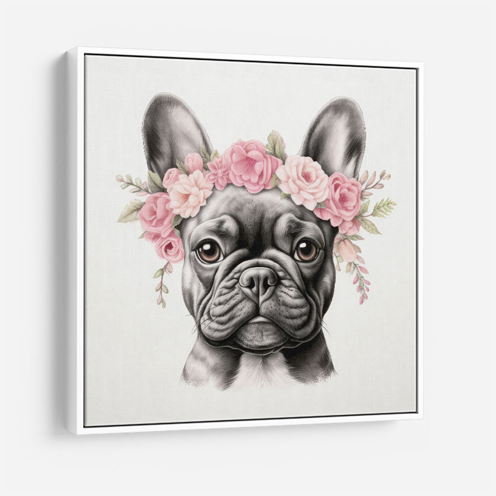 French Bulldog With Pink Flowers Wall Art