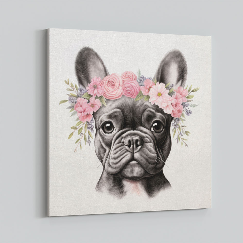 French Bulldog With Pink Flowers 2 Wall Art