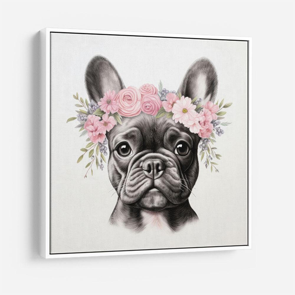 French Bulldog With Pink Flowers 2 Wall Art