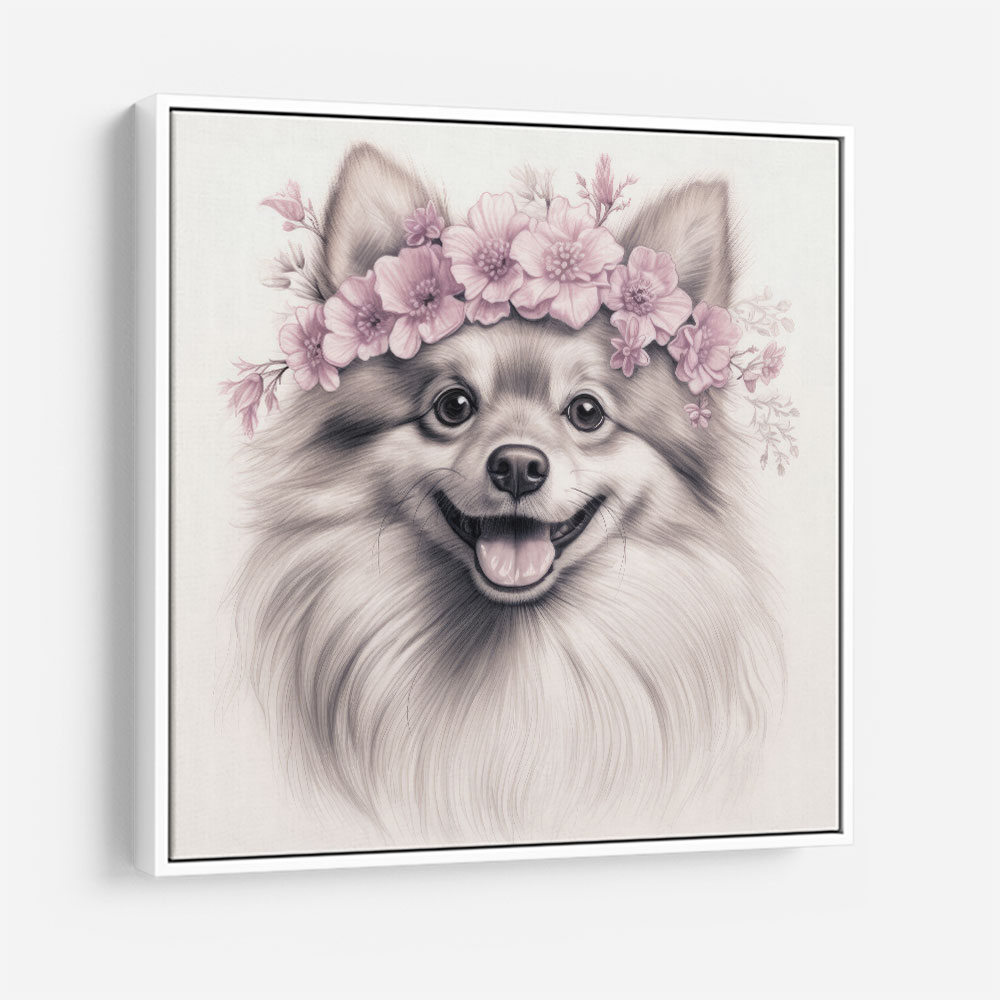 Pomeranian Dog in Pink Flowers Wall Art