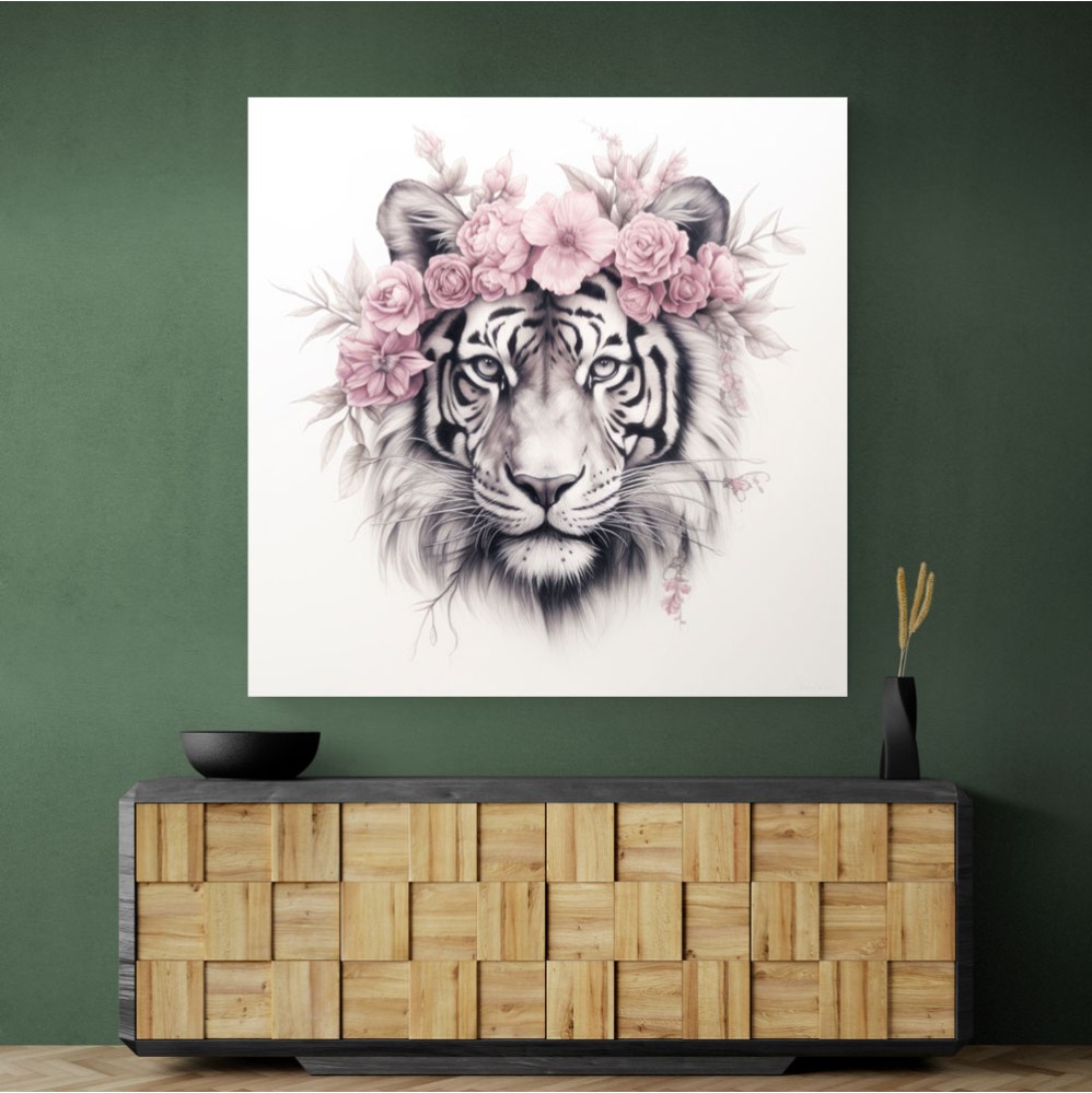 Tiger in Pink Flowers 2 Wall Art