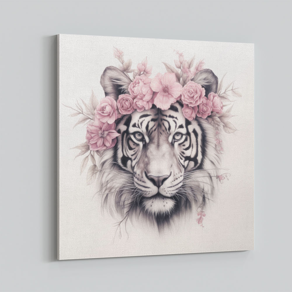Tiger in Pink Flowers 2 Wall Art