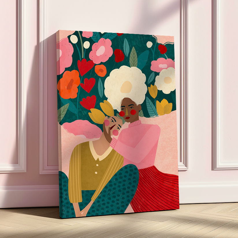 Embracing Couple  In Floral Embrace