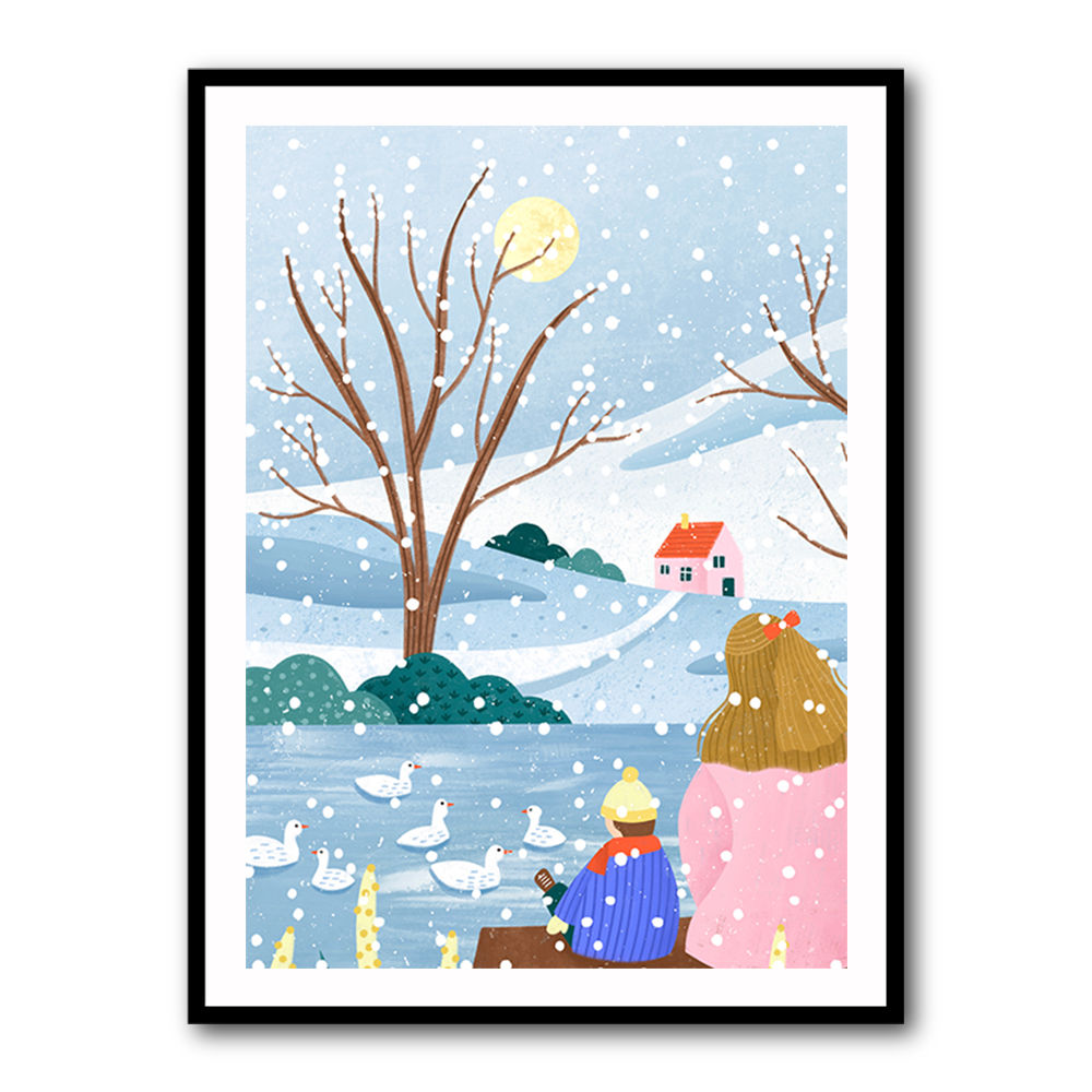 Mother and Child At Winter Lake