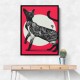 Japanese Cat Tattoo Red Wall Art