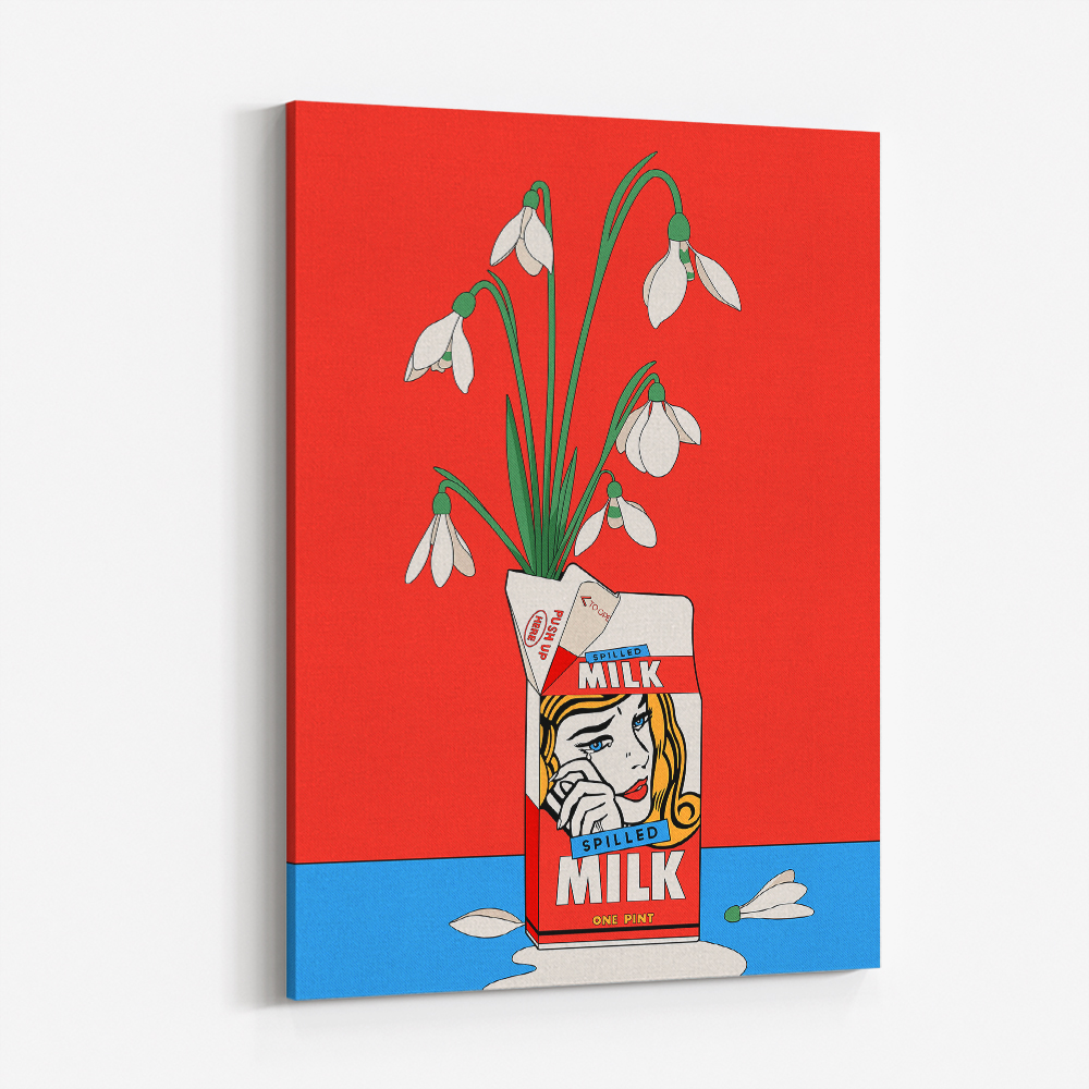 Snowdrops in Spilled Milk Carton Retro Illustration