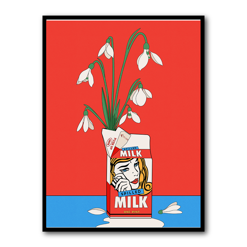 Snowdrops in Spilled Milk Carton Retro Illustration