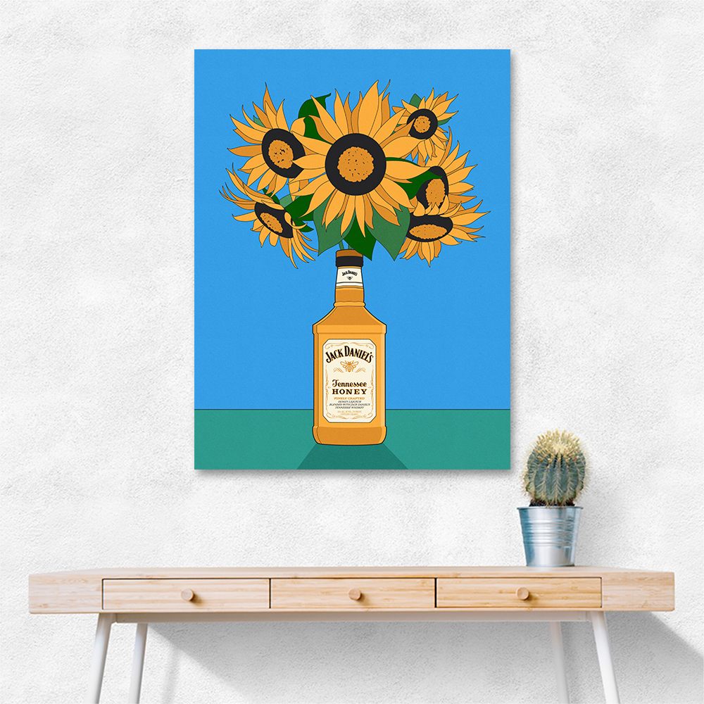 Sunflowers in Honey Whiskey Retro Illustration