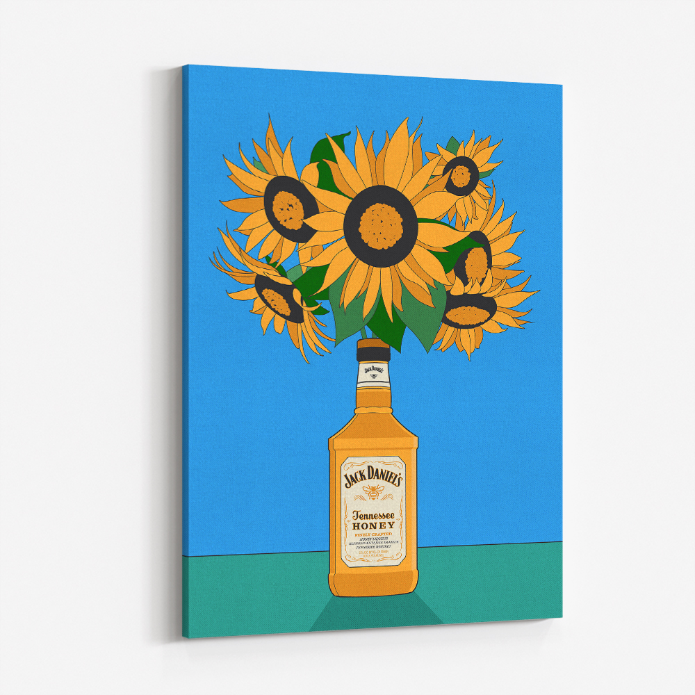 Sunflowers in Honey Whiskey Retro Illustration