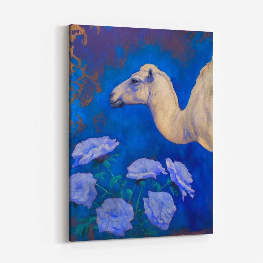 Camel With Blue Flowers