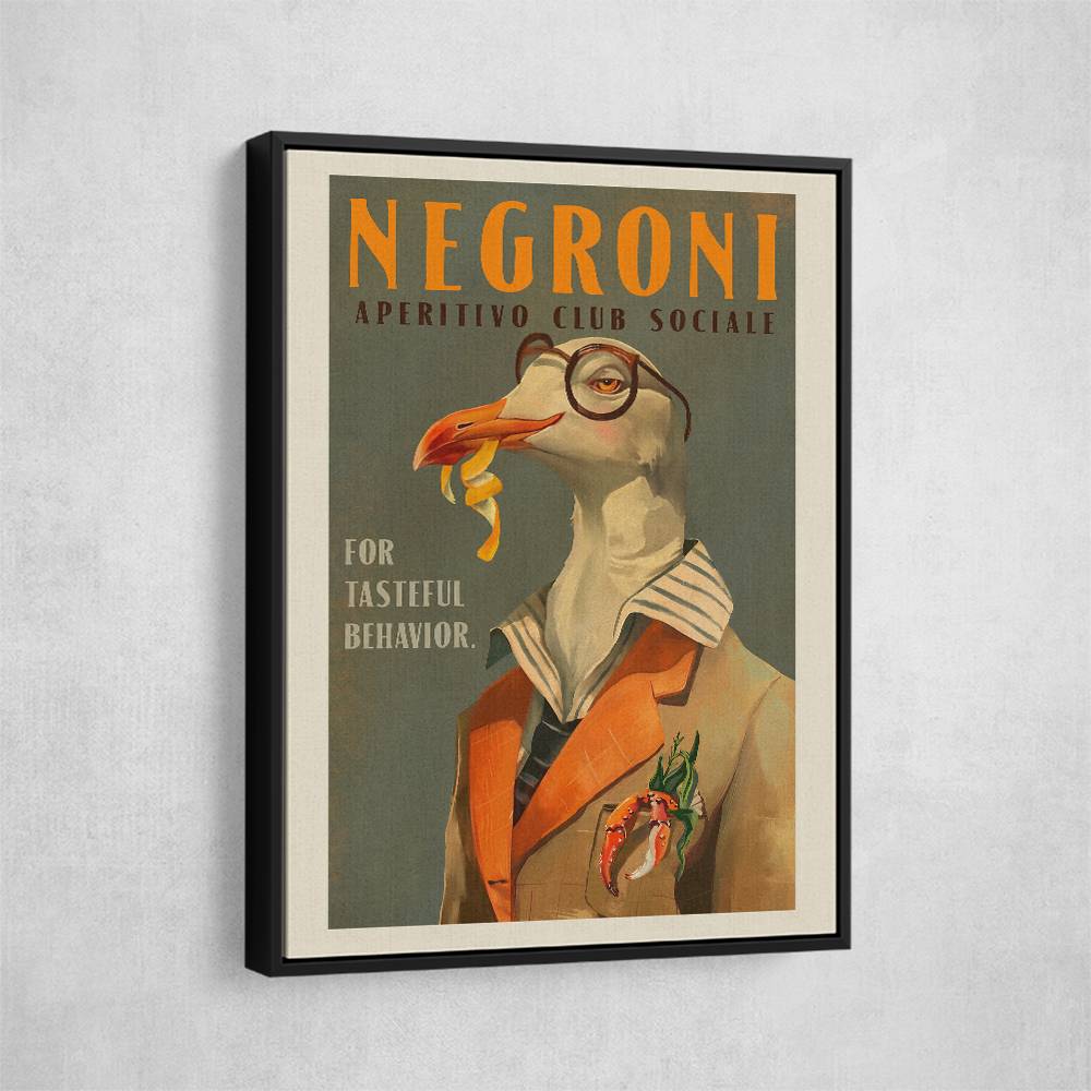 Vintage Art Deco Negroni Poster Of A Fancy Seagull Wall Art