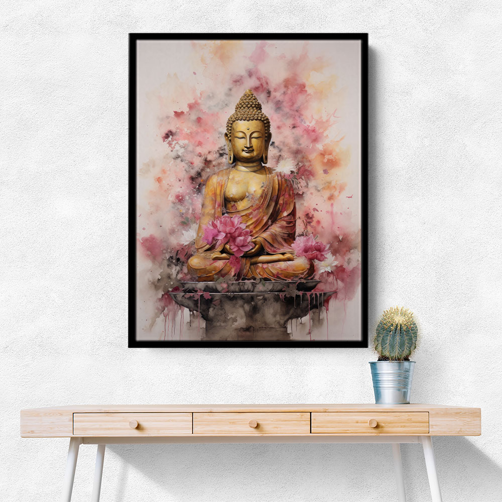 Buddha Statue Pink Water Color Wall Art