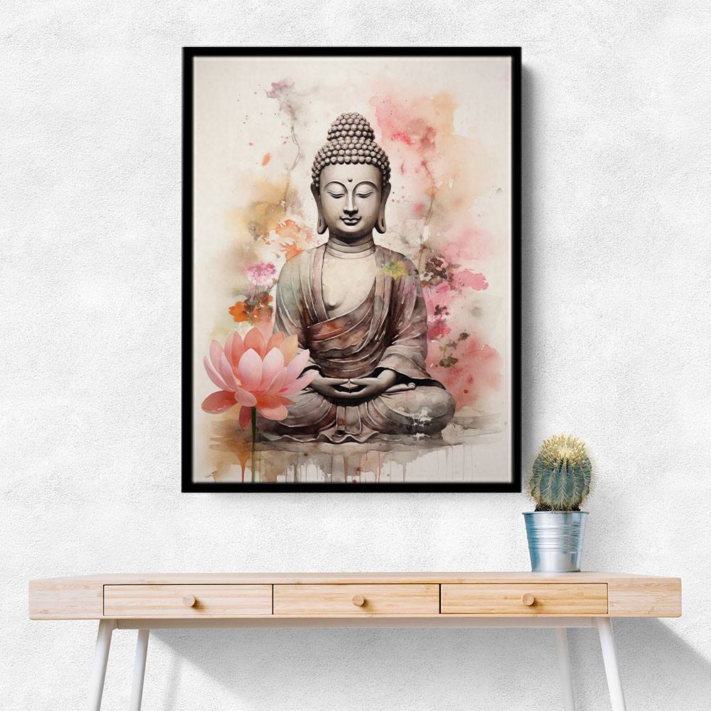 Buddha With a Lotus Flower Water Color Wall Art
