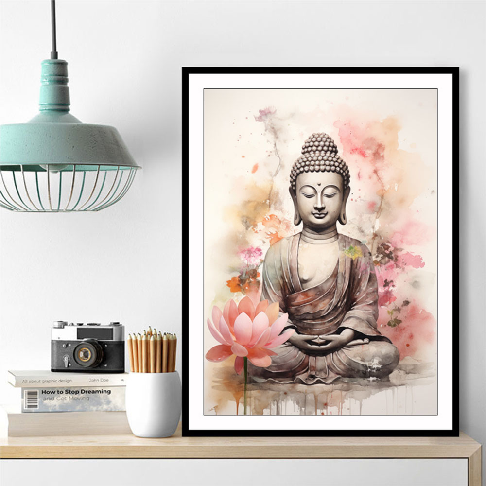 Buddha With a Lotus Flower Water Color Wall Art