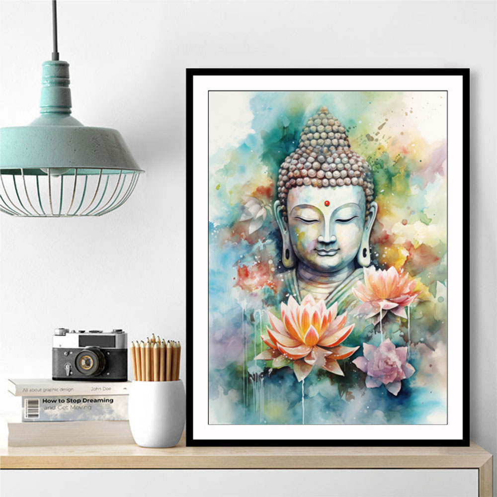 Buddha With a Lotus Flower Water Color 1 Wall Art