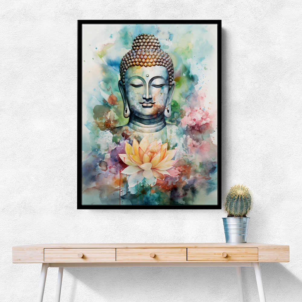 Buddha With a Lotus Flower Water Color 2 Wall Art