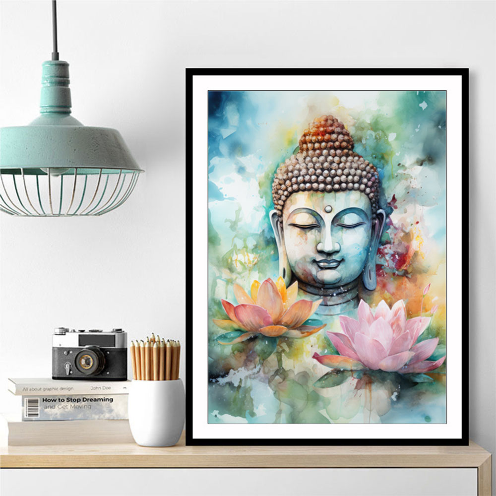 Buddha With a Lotus Flower Water Color 3 Wall Art