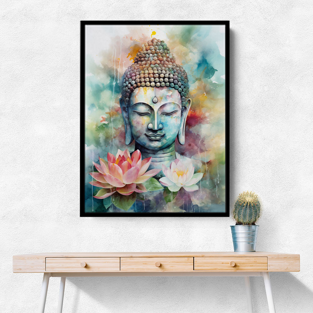 Buddha With a Lotus Flower Water Color 4 Wall Art