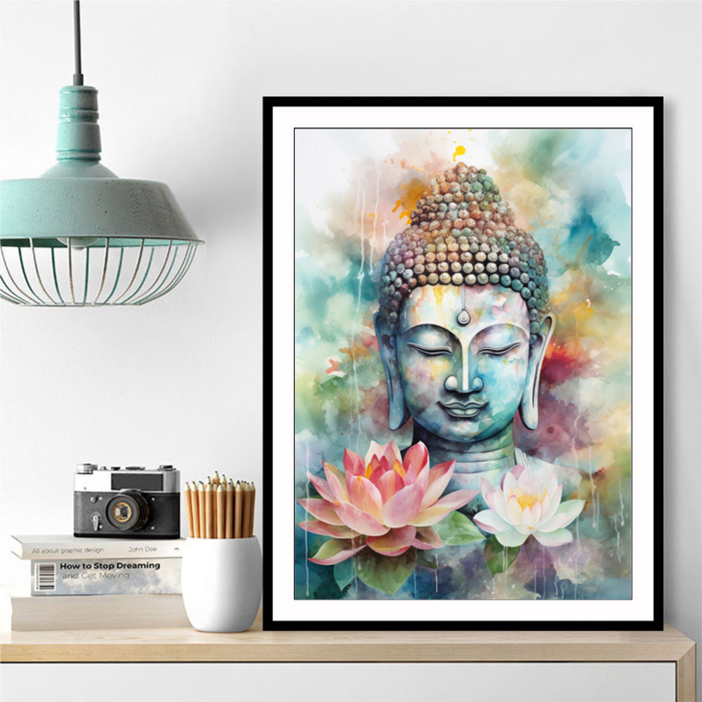 Buddha With a Lotus Flower Water Color 4 Wall Art