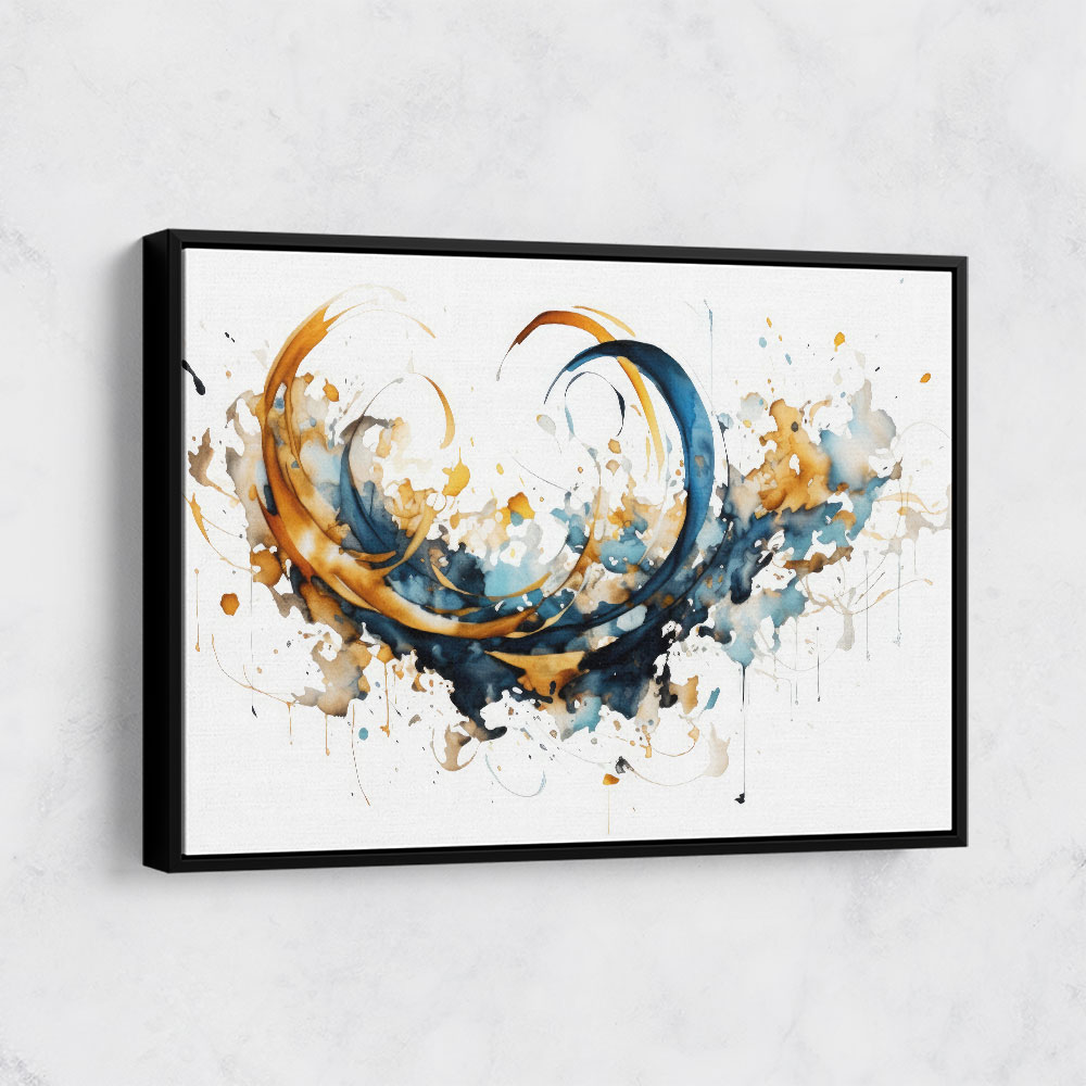 Abstract Blue and Golds Calligraphy Wall Art