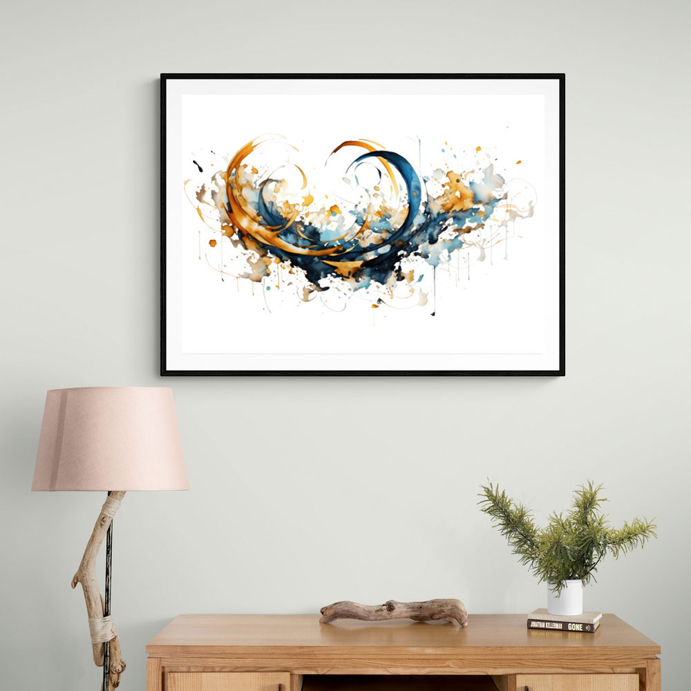 Abstract Blue and Golds Calligraphy Wall Art