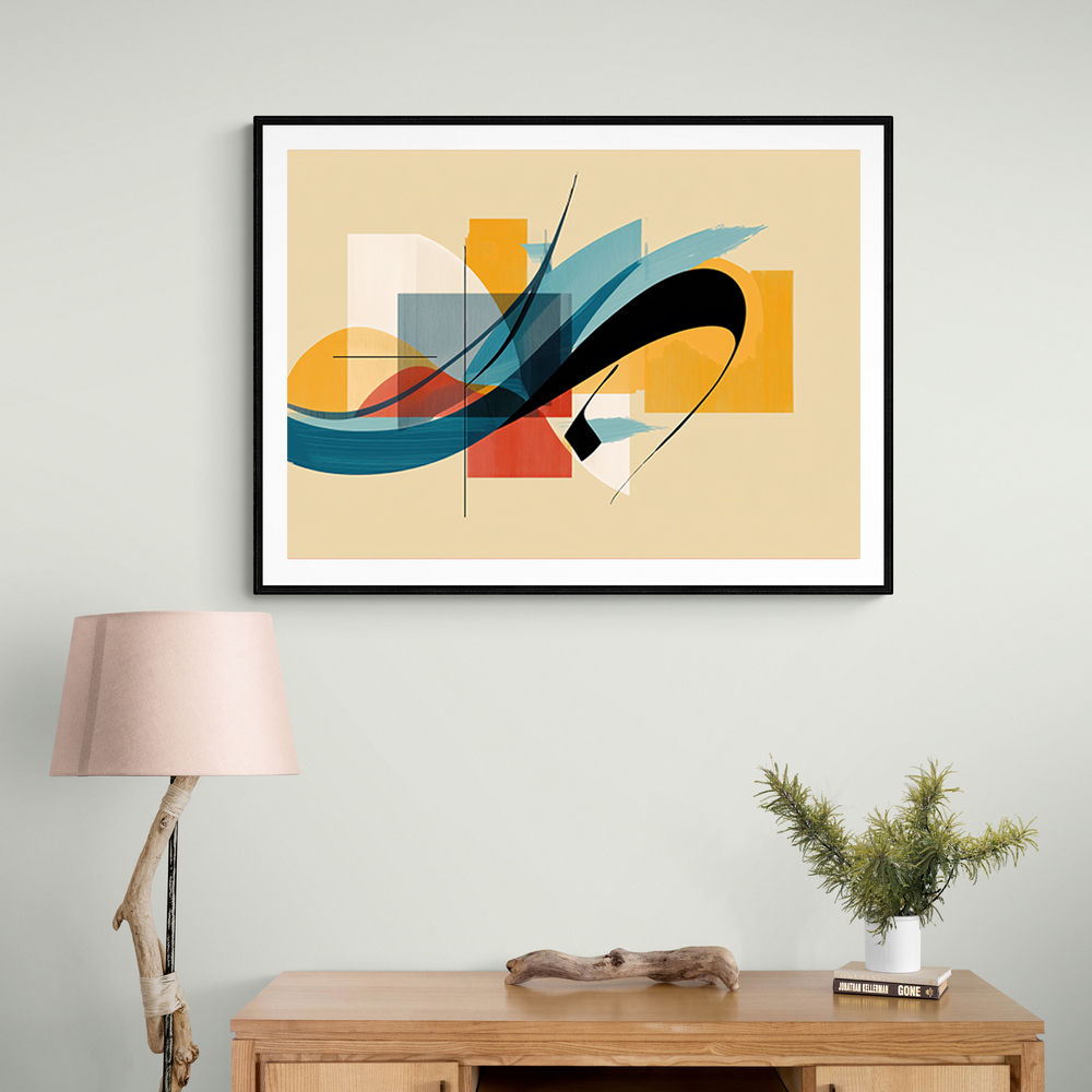 Modern Arabic Calligraphy Abstract – Teal, Gold & Red Geometric Flow 2 Wall Art