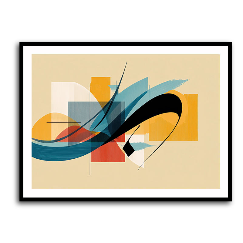 Modern Arabic Calligraphy Abstract – Teal, Gold & Red Geometric Flow 2 Wall Art