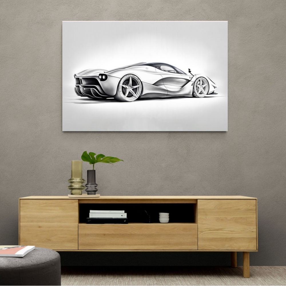 La Ferrari Silver Sketch Wall Art