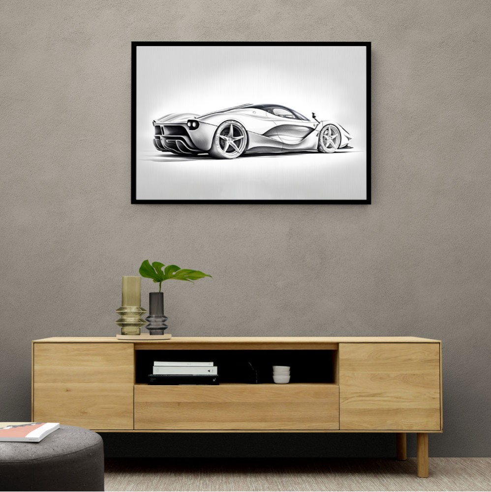 La Ferrari Silver Sketch Wall Art