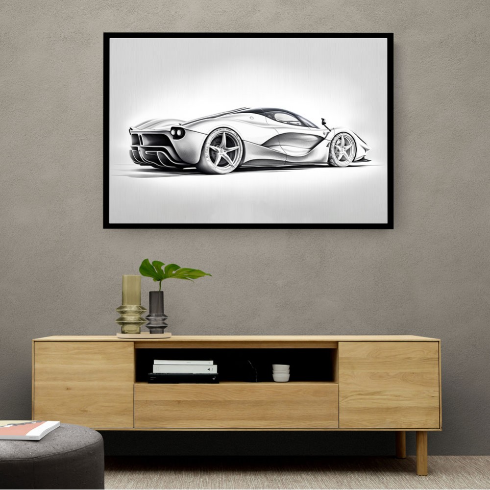 La Ferrari Silver Sketch Wall Art