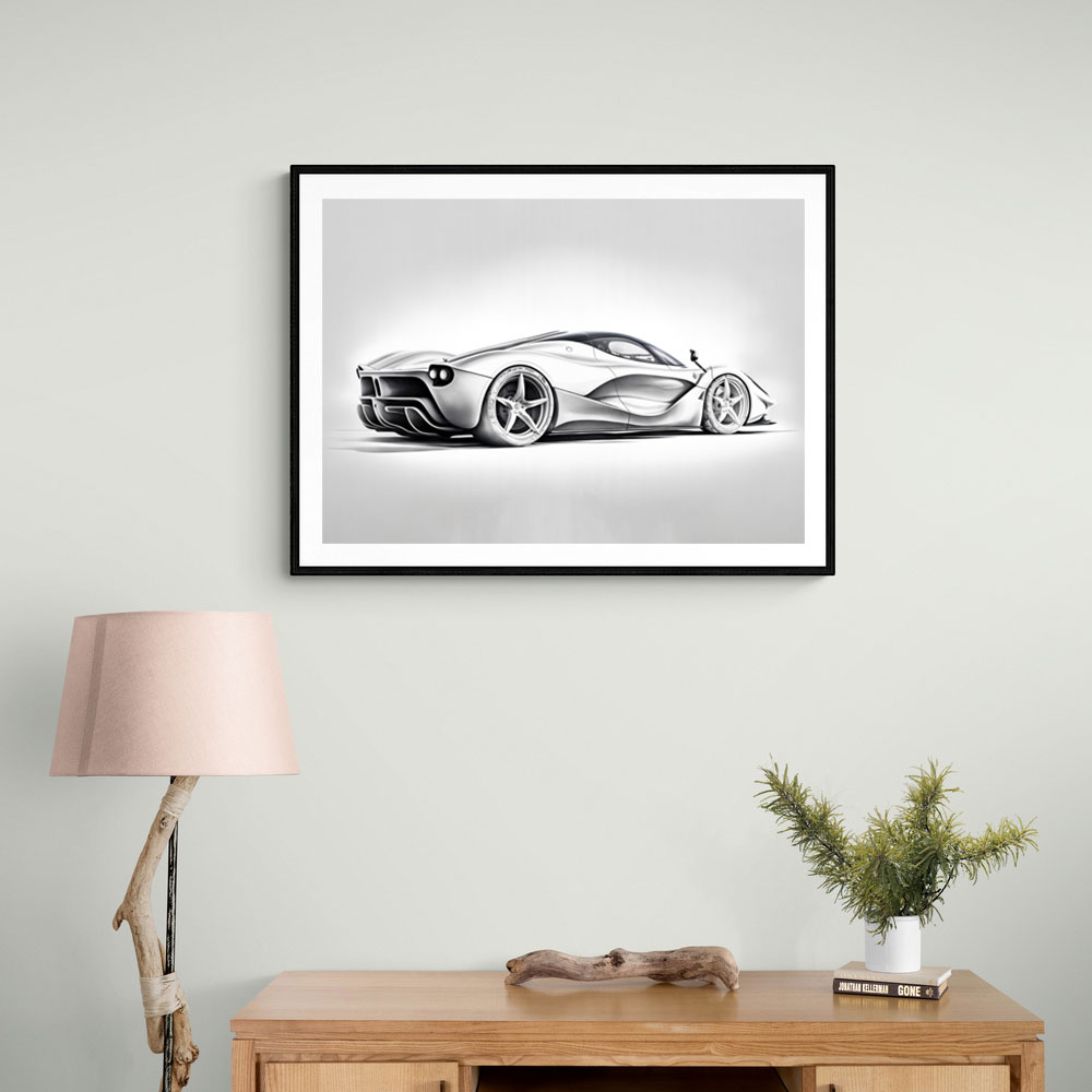 La Ferrari Silver Sketch Wall Art