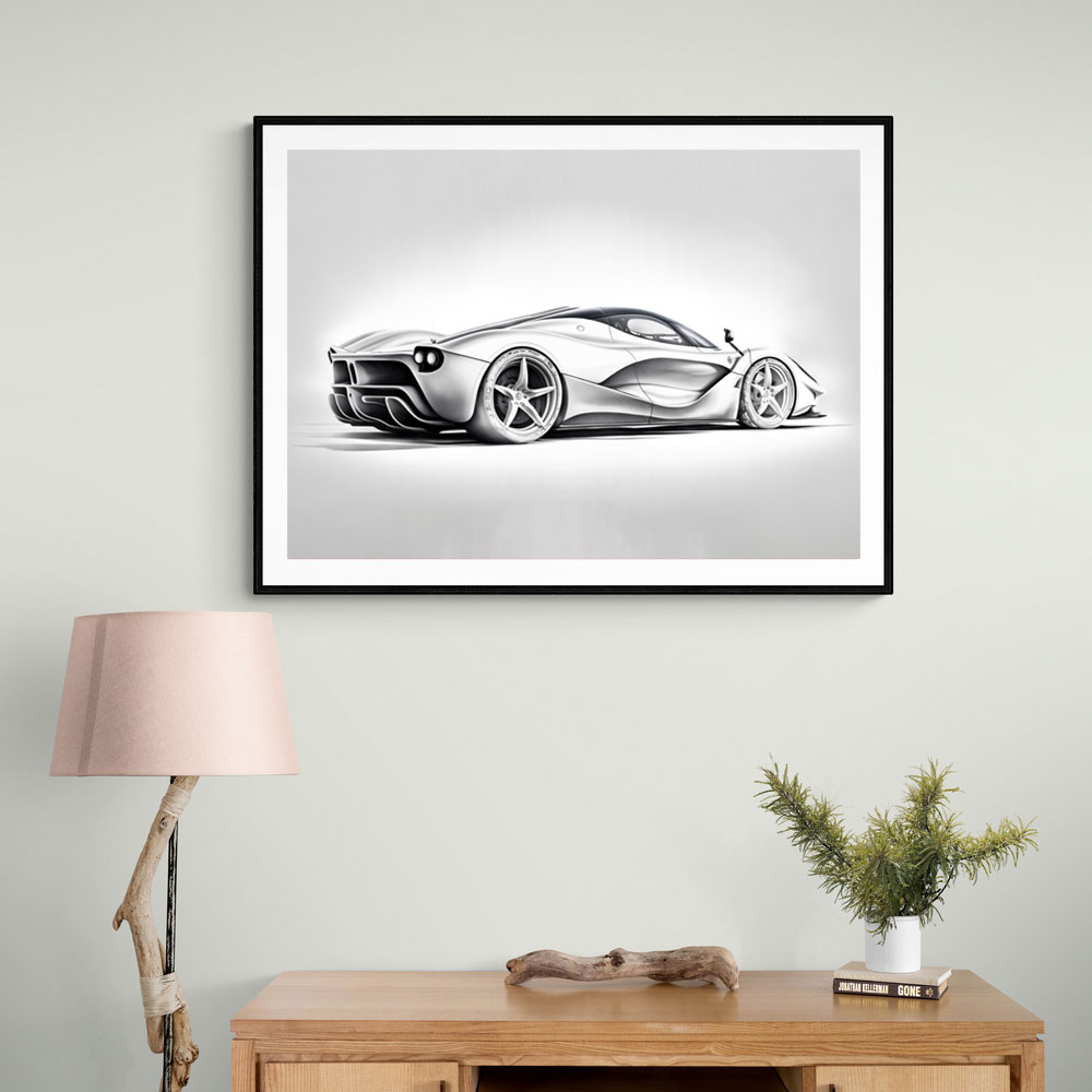 La Ferrari Silver Sketch Wall Art